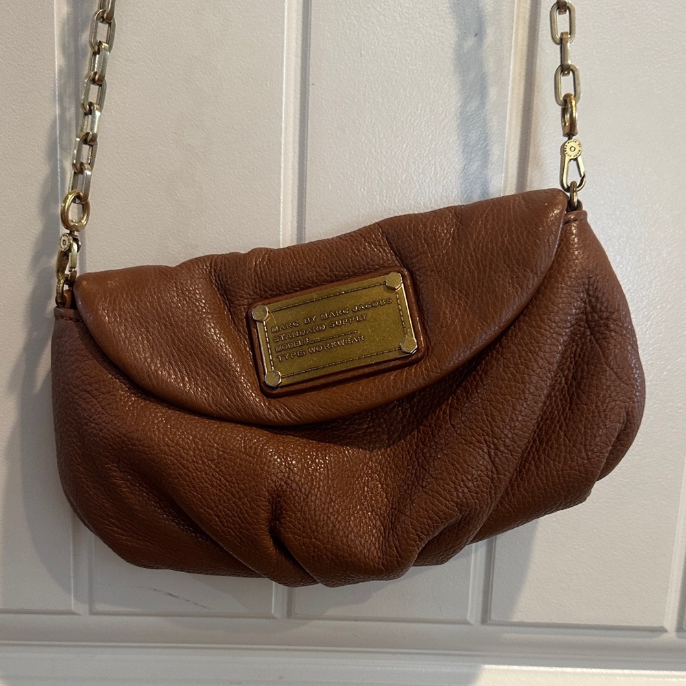 Brown Leather Marc Jacobs Chain Crossbody Shoulder Bag
